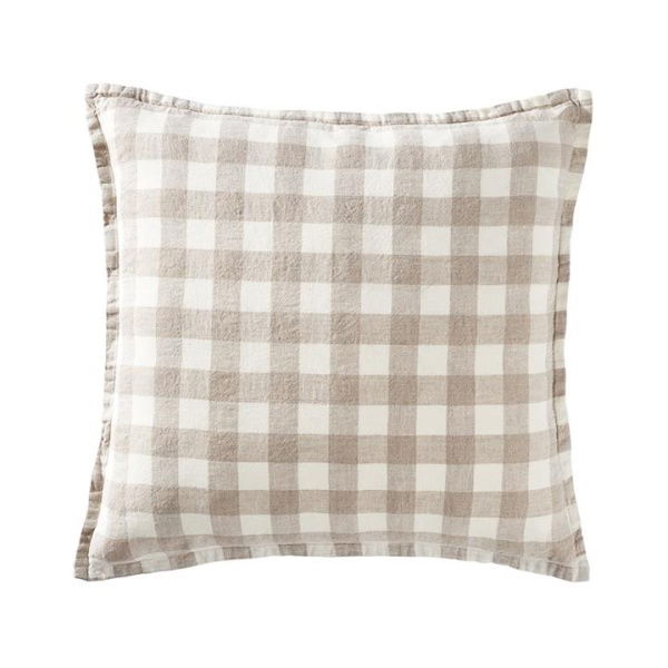 Adairs White Belgian Check Vintage Washed Linen Cushion