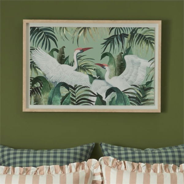 Adairs Birdhouse Margot Cranes Wall Art - Green (Green Wall Art)