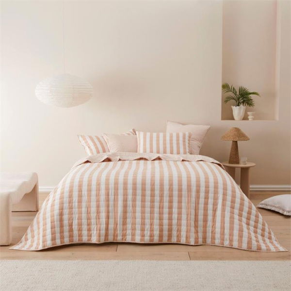 Adairs Biscuit Stripe Quilted Coverlet - Natural (Natural Queen/King)