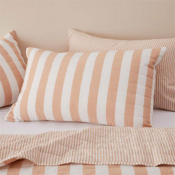 Adairs Biscuit Stripe Quilted Pillowcases - Natural (Natural European Pillowcase Each)