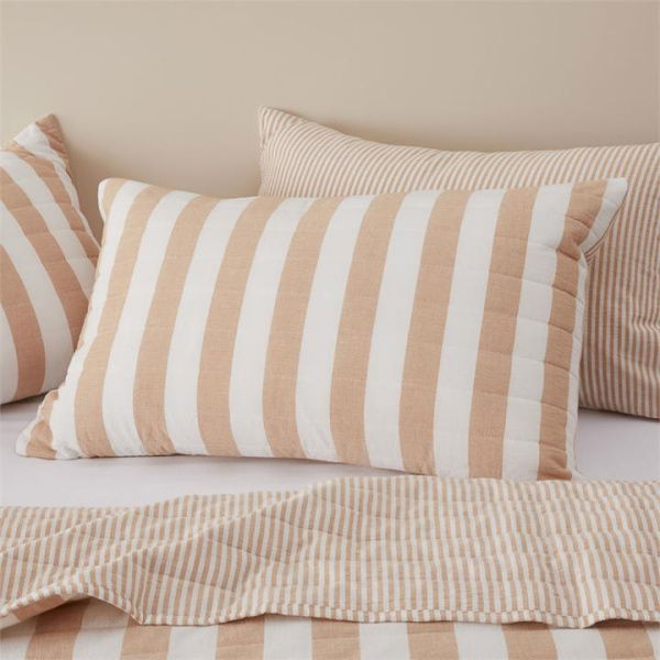 Adairs Biscuit Stripe Quilted Pillowcases - Natural (Natural Standard Pillowcase Pair)