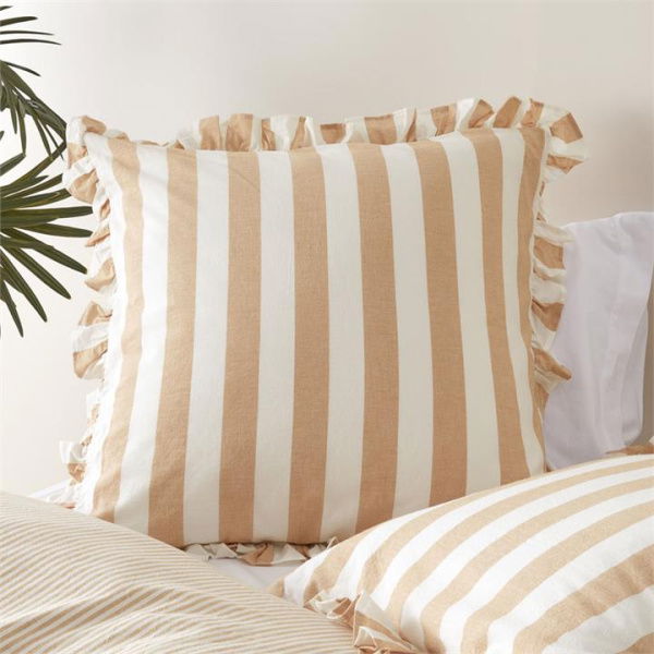 Adairs Biscuit Stripe Ruffle Pillowcases - Natural (Natural European Pillowcase Each)