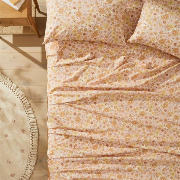 Adairs Orange King Blush Floral Printed Percale Sheet Set