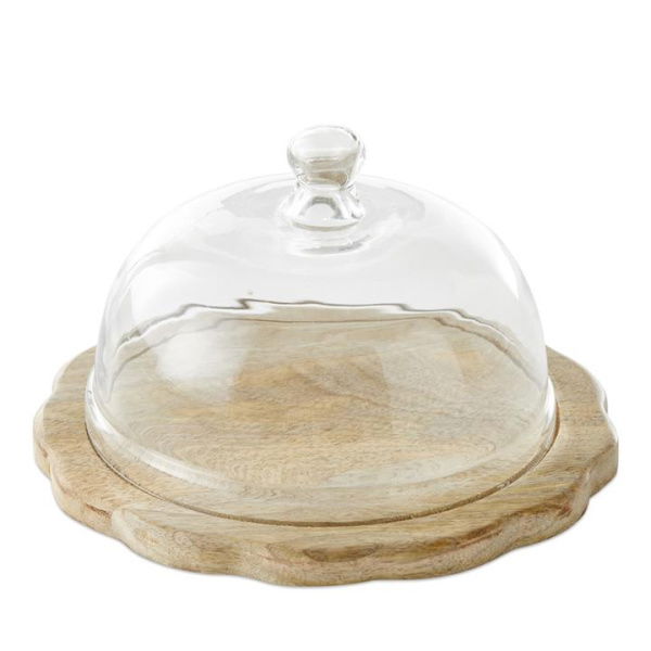 Adairs Boston Kitchen Natural Timber Plate & Glass Dome (Natural Set)