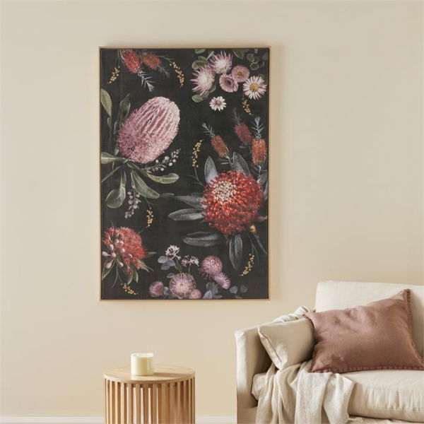 Adairs Botanist Midnight Banksias Canvas - Black (Black Wall Art)