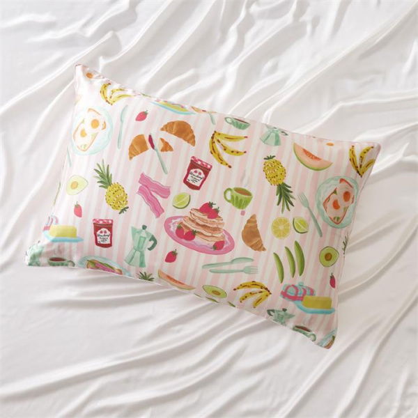 Adairs Breakfast In Bed Pure Silk Printed Pillowcase - Pink (Pink Standard Pillowcase Each)