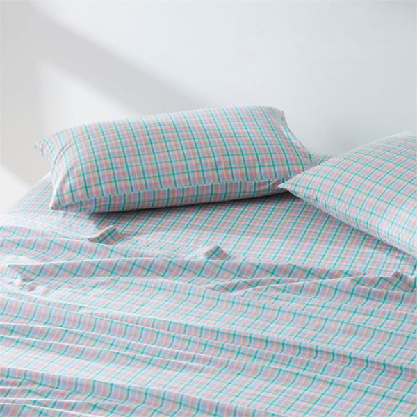 Adairs Green Bright Check Printed Single Sheet Set