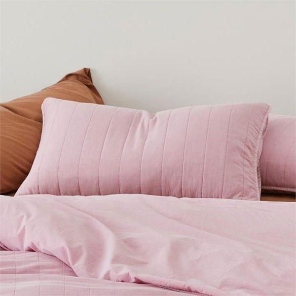 Adairs Purple European Pillowcase Each Bronte Quilted Mauve