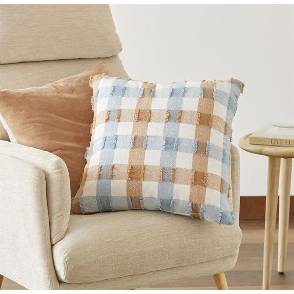 Adairs Brown Cushion Brookhaven Caramel & Blue Rain Check Cushion