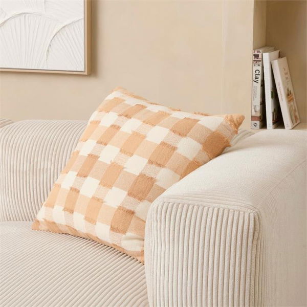 Adairs Brookhaven Caramel & Natural Check Cushion (Natural Cushion)