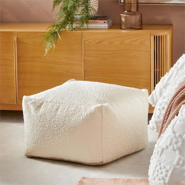 Adairs White Burleigh Pouf Ivory Boucle Pouf