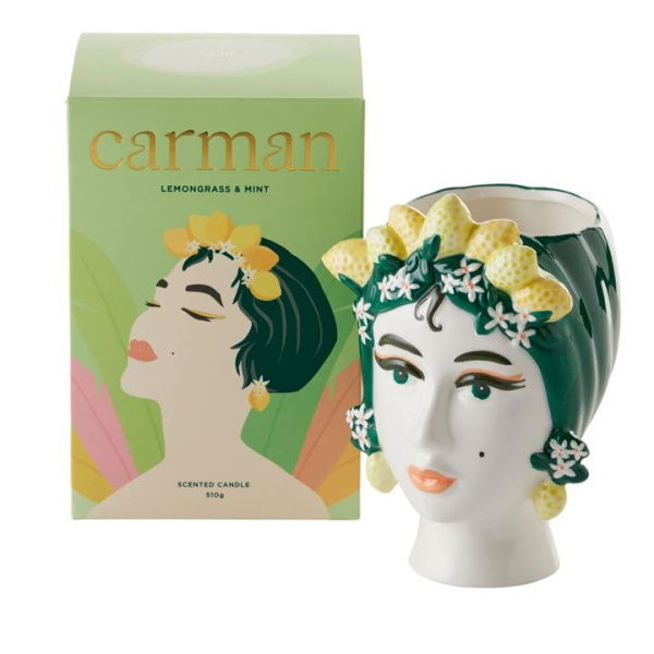 Adairs Carman Lemongrass & Mint Head Candle 510g - White (White Candle)