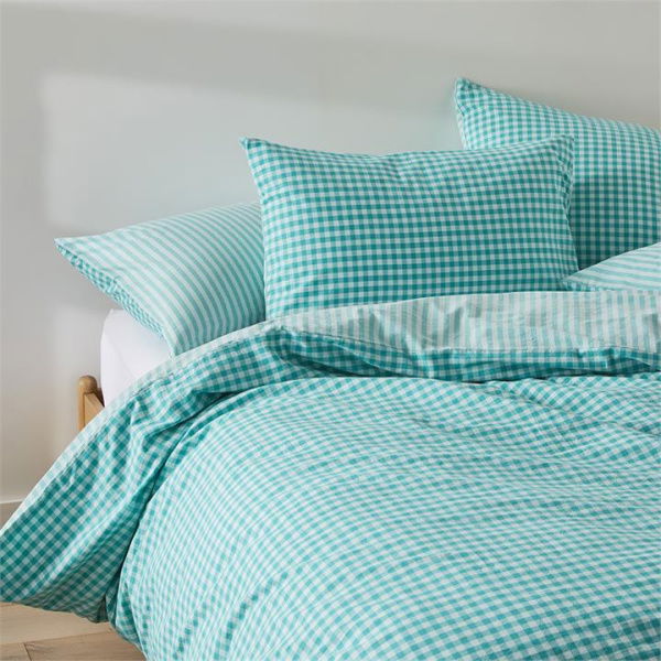 Adairs Blue Carrie Aquamarine Gingham King Quilt Cover Set + Separates