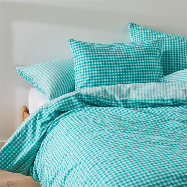 Adairs Blue Super King Carrie Aquamarine Gingham Quilt Cover Set + Separates Blue