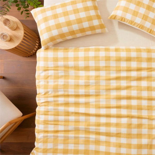 Adairs Casey Mustard Check Quilt Cover Set - Yellow (Yellow Double)