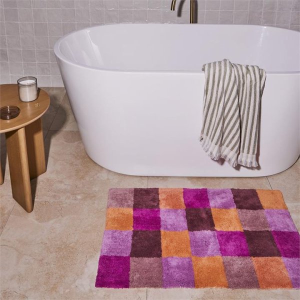 Adairs Check Neapolitan Multi Bath Mat - Pink (Pink Bath Mat)