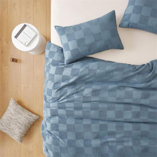 Adairs Blue Checkerboard Denim King Quilt Cover Set