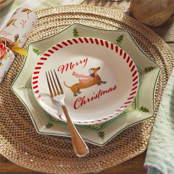 Adairs White Plate Christmas Multi Dashing Dachshunds