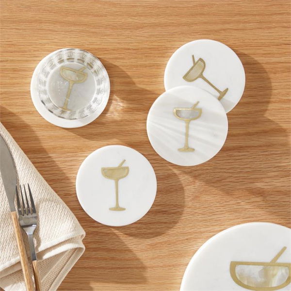 Adairs White Pack of 4 Cocktail White & Gold Marble Coasters