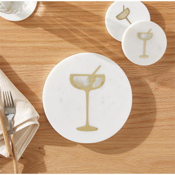 Adairs White Cocktail & Gold Marble Trivet