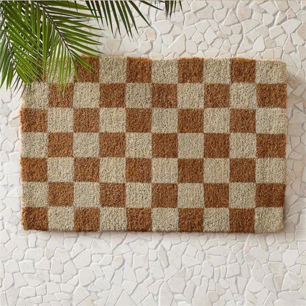 Adairs Orange Door Mat Coir Checkerboard Doormat