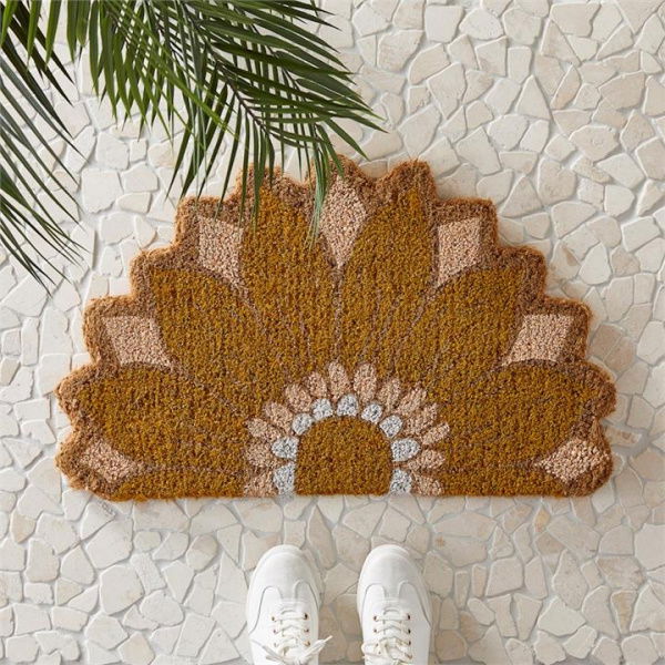 Adairs Yellow Door Mat Coir Retro Flower