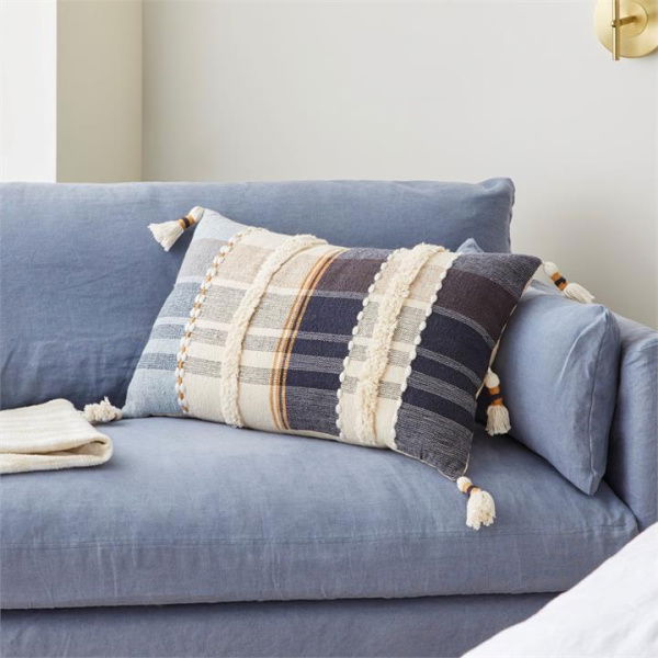 Adairs Connecticut Blue Check Cushion (Blue Cushion)