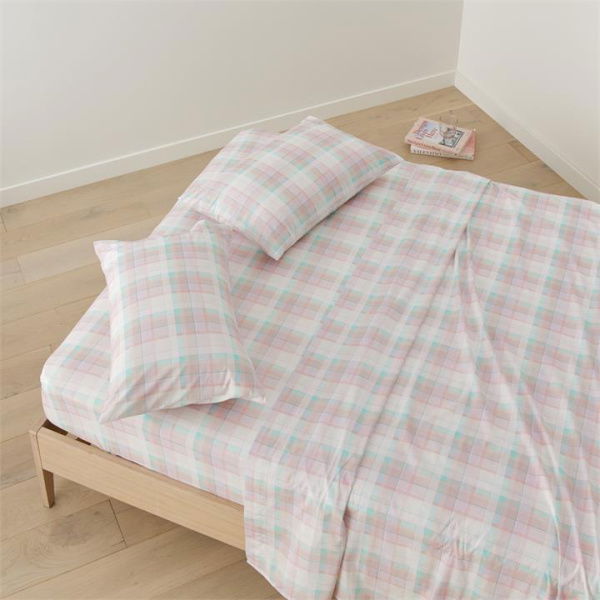 Adairs Coral Pink Check Printed Single Sheet Set