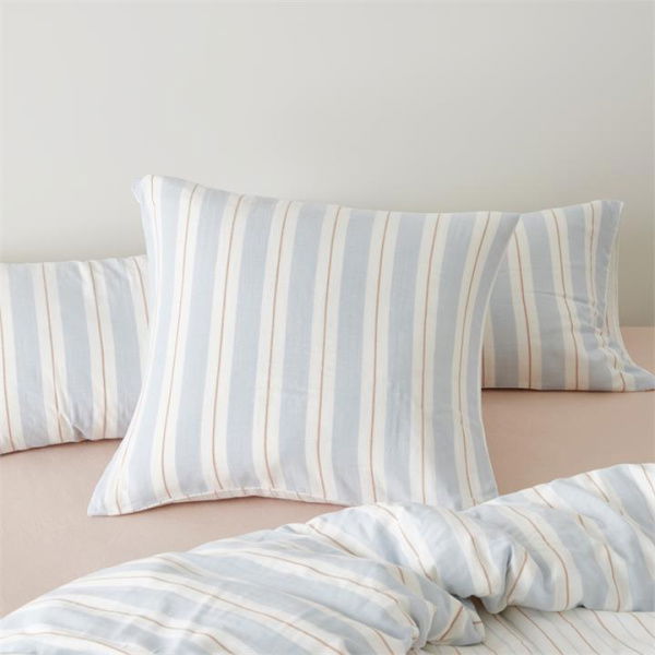 Adairs Blue European Pillowcase Each Cove Sky Blue Stripe Pillowcase