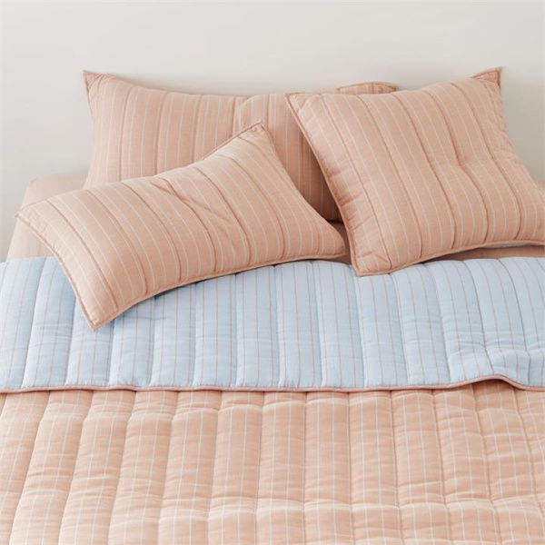 Adairs Blue Queen/King Cove Sky Blue Stripe Quilted Coverlet