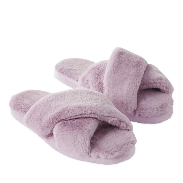 Adairs Purple M/L Crossover Mauve Fur Slippers Purple