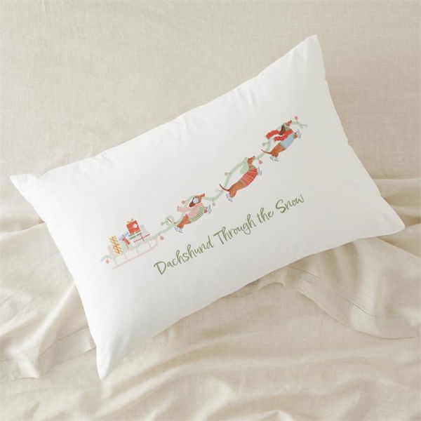 Adairs Dachshund Through The Snow Christmas Text Pillowcase - White (White Pillowcase)