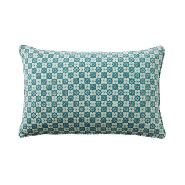 Adairs Delhi Woodblock Aditi Teal Linen Cushion - Green (Green Cushion)