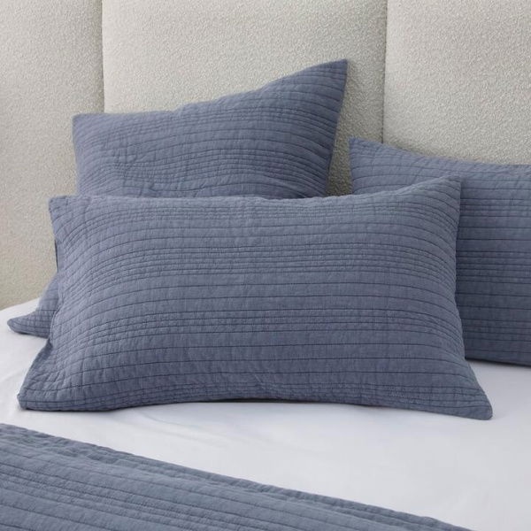 Adairs Denver Denim Quilted Pillowcases - Blue (Blue European Pillowcase Each)