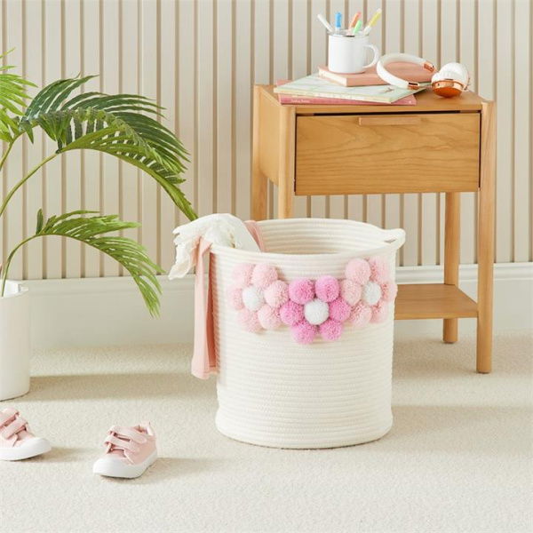 Adairs Pink Designer Pom Pom Burst 34x38cm Decorative Basket