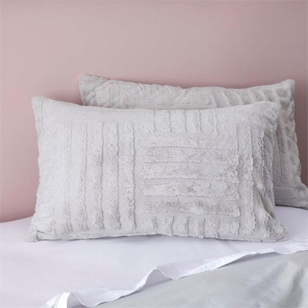 Adairs Drew Silver Faux Fur Pillowcases - Grey (Grey European Pillowcase Each)