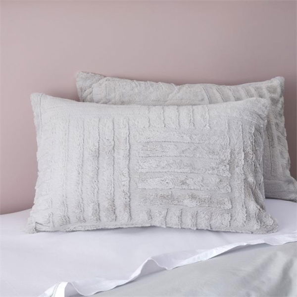 Adairs Drew Silver Faux Fur Pillowcases - Grey (Grey King Pillowcase Each)