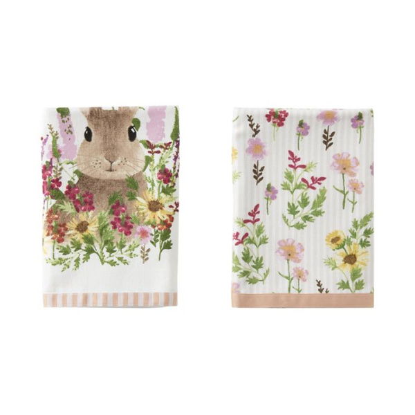 Adairs Easter Bunny Wildflower Tea Towels Pack of 2 - Green (Green Pack of 2)