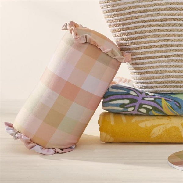 Adairs Pink Eden Check Cylinder Beach Pillow