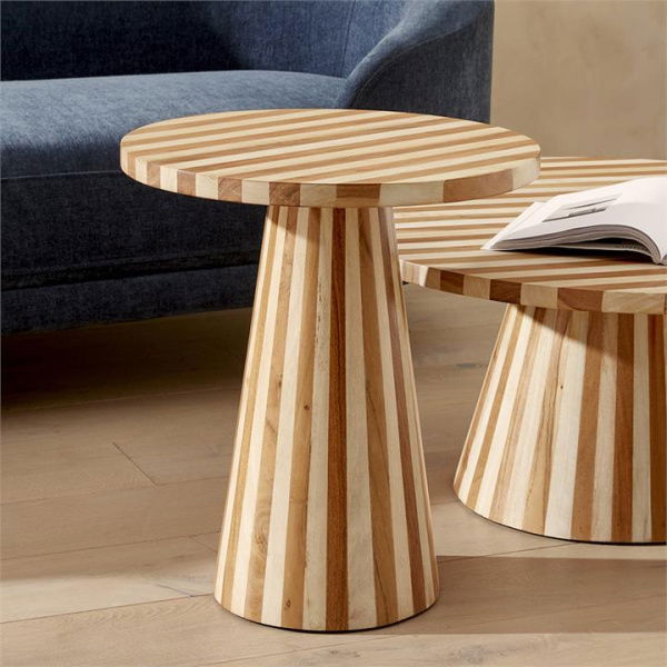 Adairs Enzo Natural & Walnut Stripe Side Table (Natural Side Table)