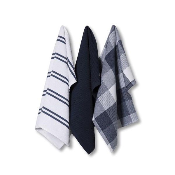 Adairs Blue Essential Check Tea Towels Denim 3 Pack