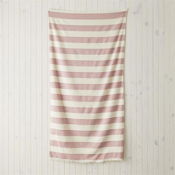 Adairs Orange European Brick & Natural Stripe Turkish Cotton Beach Towel