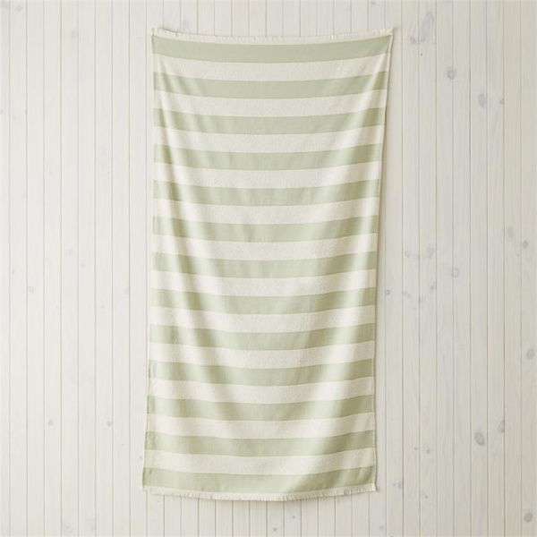 Adairs Green Leaf & Natural Stripe Turkish Cotton Beach Towel