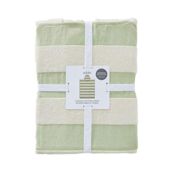 Adairs Green European Leaf & Natural Stripe Turkish Cotton Hooded Beach Towel