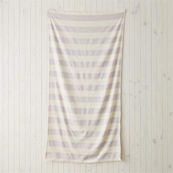 Adairs Lilac & Natural Stripe European Turkish Cotton Purple Beach Towel