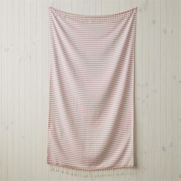 Adairs Pink Beach Towel European Pink & White Stripe Turkish Peshtemal Beach Towel