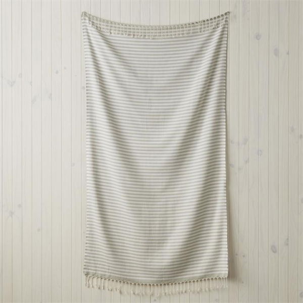 Adairs White & Sage Stripe European Turkish Peshtemal Beach Towel