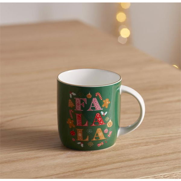 Adairs Green Mug Fa La La Multi Christmas Mug Green