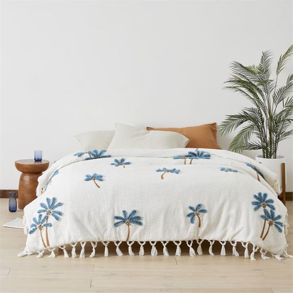 Adairs Blue Falls Palm & White Blanket