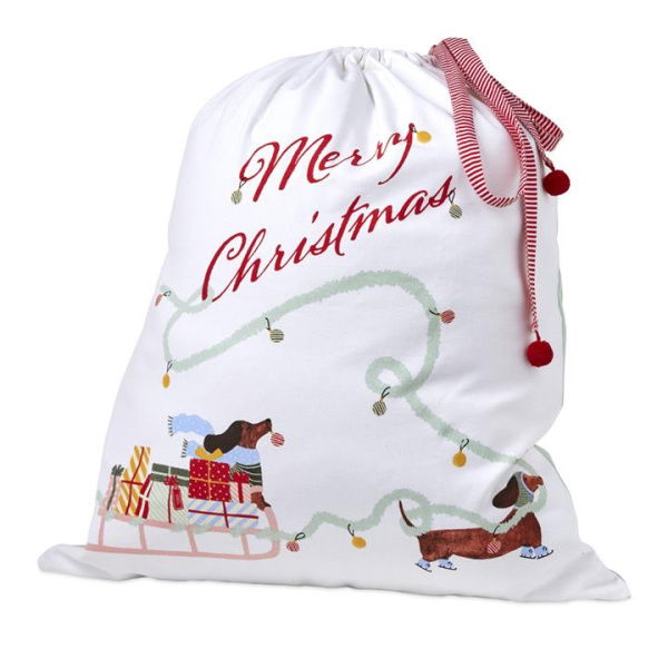 Adairs White Santa Sack Festive Dashing Dachshunds